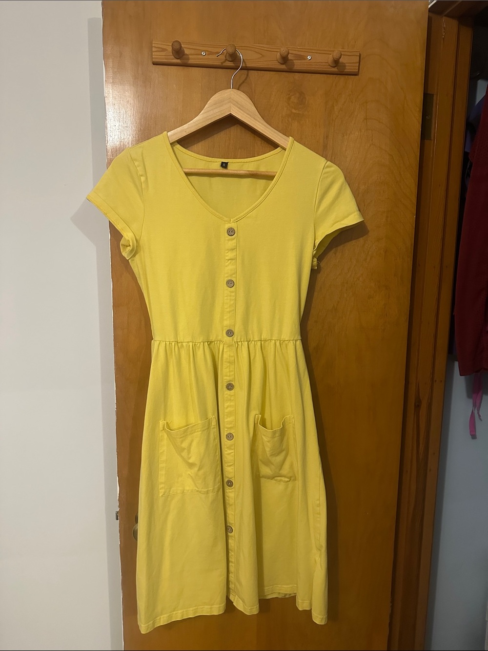 Yellow Button-Front Pocket Dress - Women's